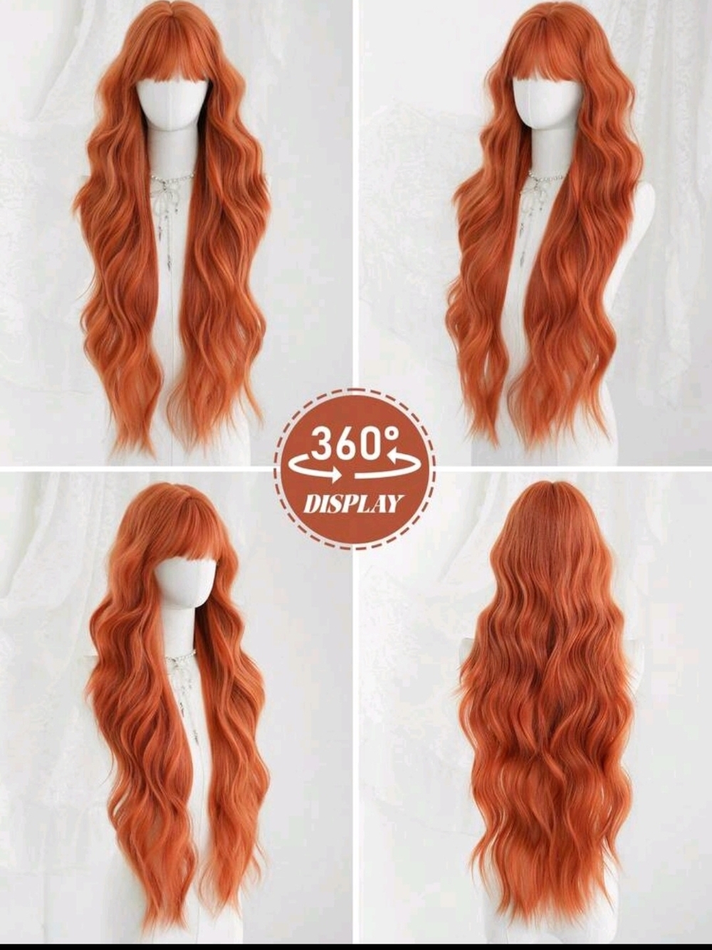Women’s Long Wavy Synthetic Wig with Bangs - Copper Red